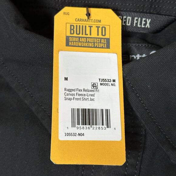 New Carhartt Rugged Flex Relaxed Fit Canvas Fleece-Lined Shirt Jacket Black Med - Picture 4 of 16